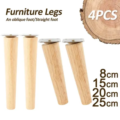 4 Pcs Furniture Legs Wooden Solid Furniture Feet Oblique Straight Table Feet Non-slip Chair