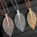 Fashion New Rose Gold Color Necklace For Women Necklaces & Pendants Sweater Chain Big Leaves Pendant