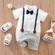 Summer Boys And Girls' Party Gentleman Strap Necktie Dress Cotton Comfortable Short Sleeve Baby