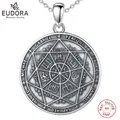 Eudora 925 Sterling Silver Seven Archangels Amulet Necklace for Man Vintage Rune Summon Magic Circle