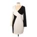 Bebe Casual Dress - Mini V Neck Long sleeves: Ivory Color Block Dresses - Women's Size Large