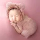 Ylsteed 2 Pieces Set Newborn Infant Photo Shooting Lace Romper with Ear Hat Dusty Pink Baby Girl