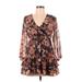 Koko + Mason Casual Dress - A-Line V Neck 3/4 sleeves: Brown Print Dresses - New - Women's Size Large