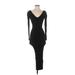 Fashion Nova Casual Dress - Bodycon Plunge 3/4 sleeves: Black Print Dresses - Women's Size Small