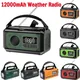 12000mAh AM/FM/NOAA Weather Radio with 2 Solar Panels Solar Hand Crank Portable Emergency Radio