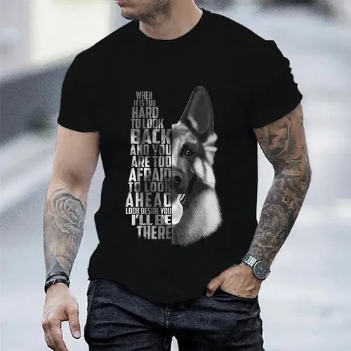 Lässiges T-Shirt für Männer Deutscher Schäferhund gedruckt Kurzarm T-Shirt Deutscher Schäferhund