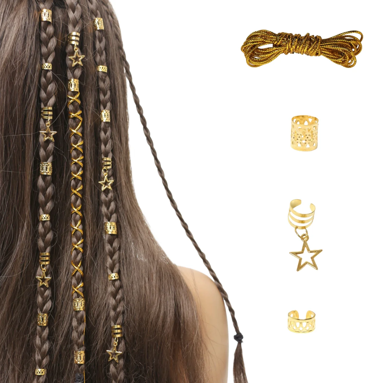 36-teiliges Set Flechten Haarschmuck, Vintage hohle Metall-Haarringe für Haarseile für Dreadlock-Haar-Styling-Zubehör für Frauen Image