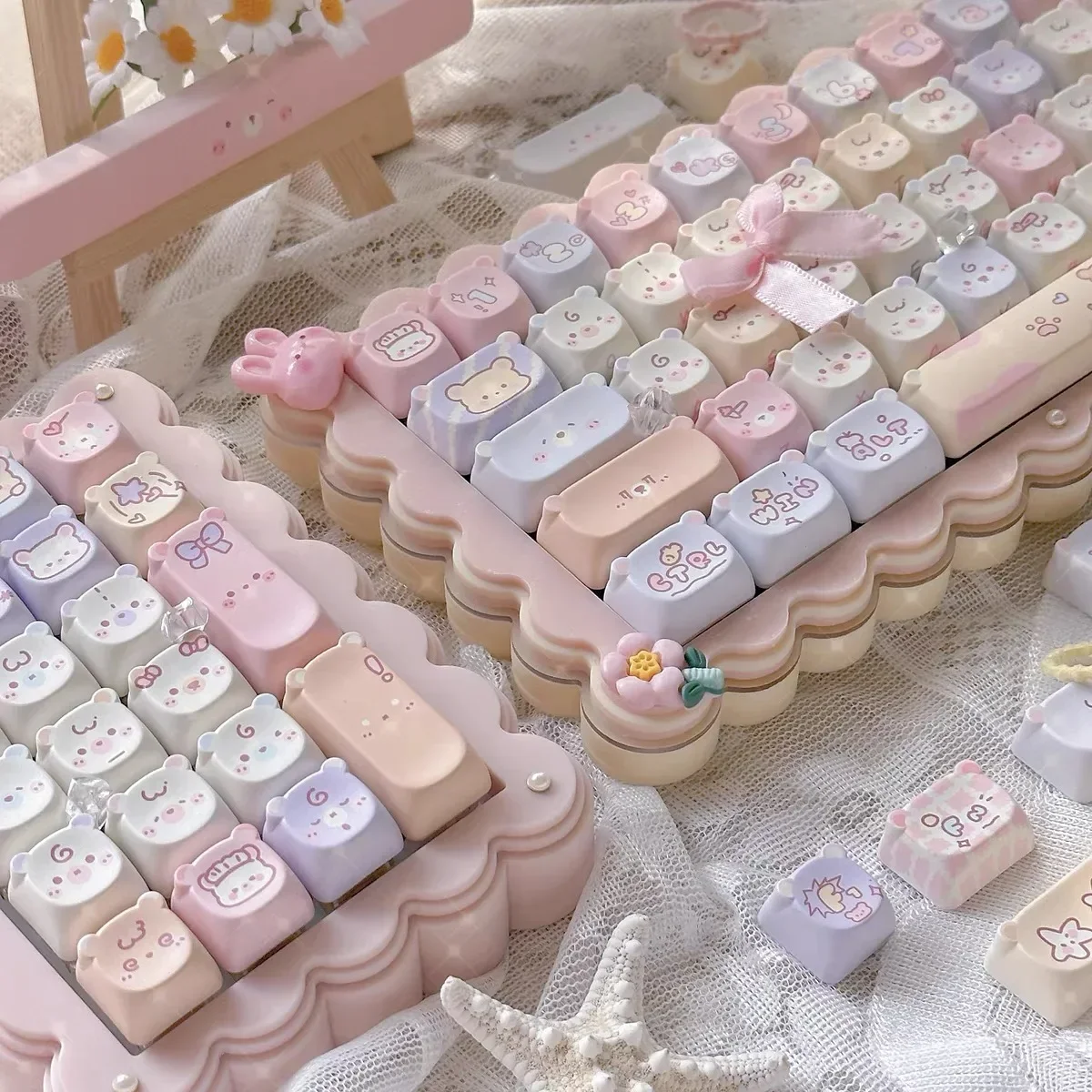 Katzen-Tastenkappen, niedliches Tastenkappen-Set mit Tasten, PBT-Tastenkappe, Geschenk EAO, Sublimation, mechanische Tastaturkappe, 2,25 U, 2,75U für Alice Image
