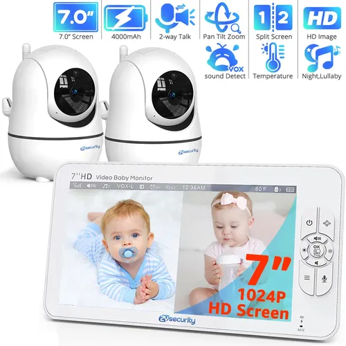 "Babyphone mit 2 Kameras 7"" 720P HD Split-Screen-Video-Babyphone ohne WLAN Babyphone mit Kamera und"