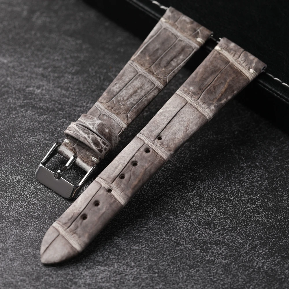 Hand gefertigtes Luxus-Leder-Krokodil leder armband 20mm * 16mm Leder Vintage graues, weiches und ultra dünnes Herren armband mit Schnell verschluss Image