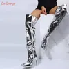 Frauen Stiefel Spiegel Plattform Spitze Zehen Punk Hohe Dünne Fersen Über Das Knie Lange Stiefel Herbst Winter Zip Silber Party schuhe