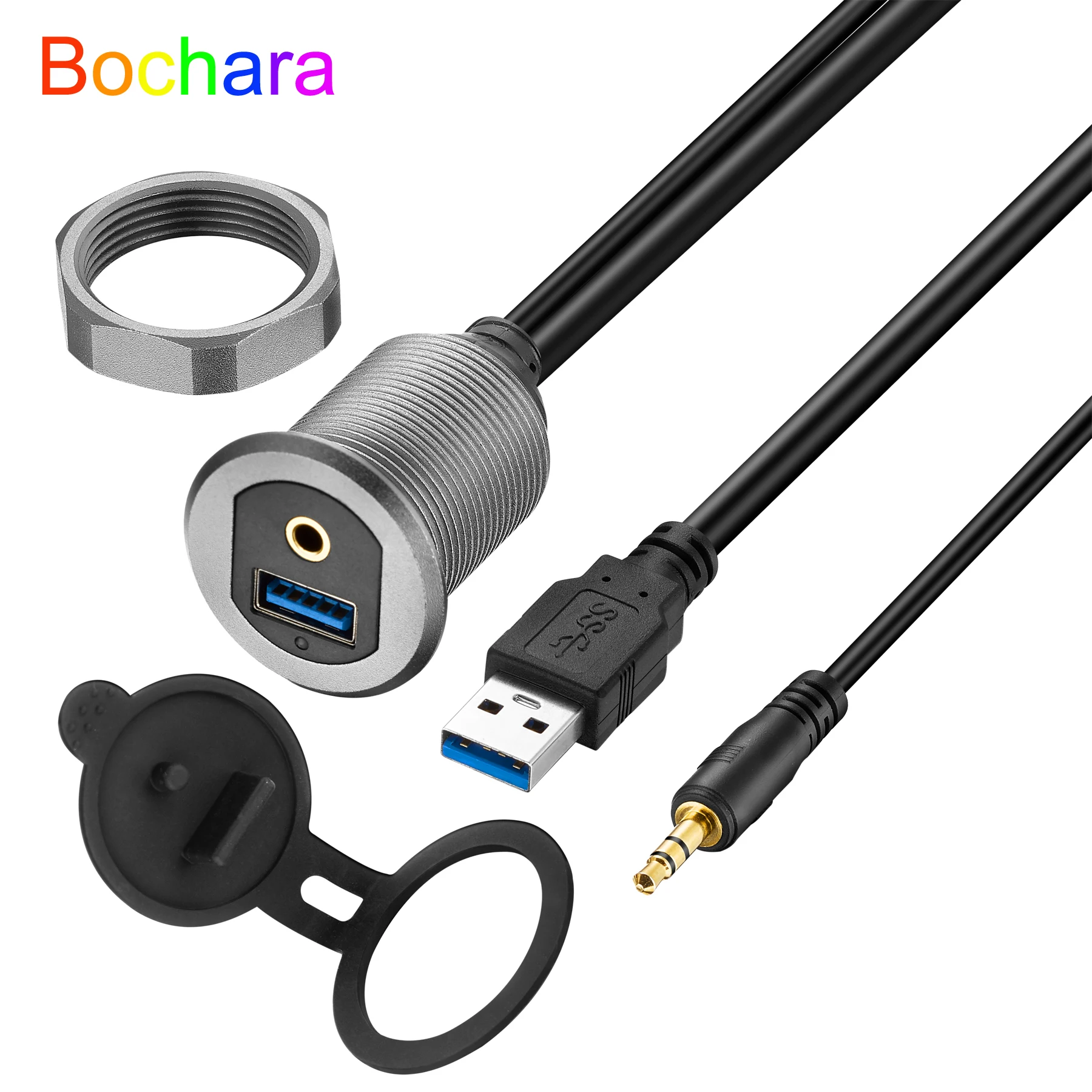 Bochara Dashboard USB 3,0 3.0 2.0mm Buchse Stecker-Buchse-Verlängerung kabel Unterputz-Aluminium legierung mit Kontroll leuchte Image