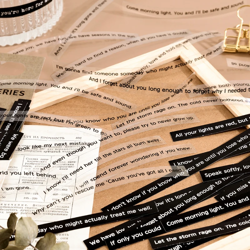 JIANQI 40 Stück Streifen, englische Aufkleber, DIY, dekoratives Scrapbooking-Material, schwarz-weißer Text, Gedichte, Tagebuch, Album, Bastelbedarf Image