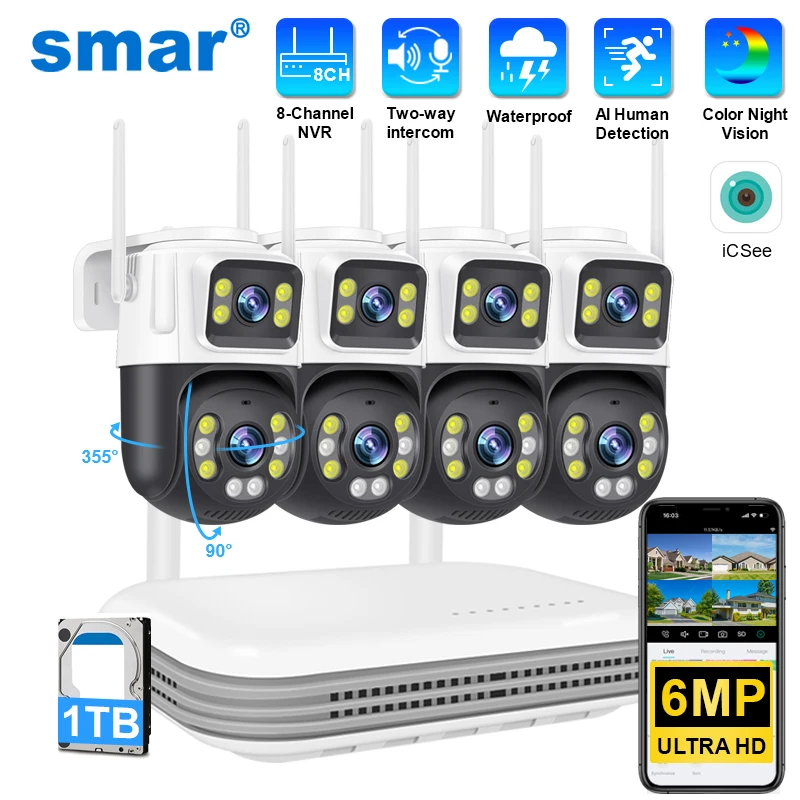 Smar wasserdicht 6mp hd drahtlose Dual-Objektiv ptz wifi ip Home Security Kamerasystem 8ch nvr h.265 Video überwachungs set CCTV-Kit Image