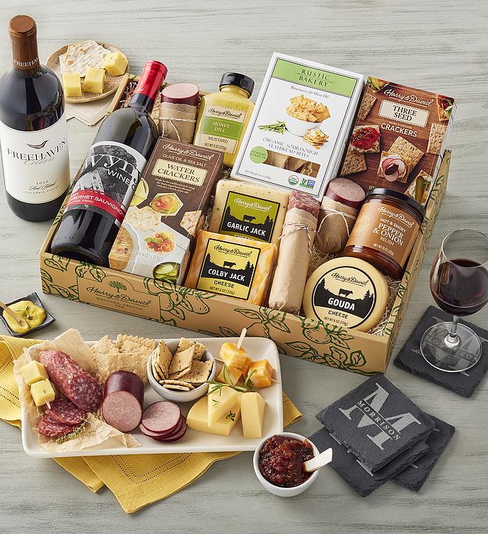 Meat, Cheese, And Wine Gift Box With Personalized Slate Coaster Set, Family Item Gifts Keepsakes Personalized Gifts Food Gourmet Assorted Foods by Harry & David