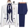 Cenne Des Graoom 2024 abiti da uomo blu e bianco floreale Paisley giacca in vita cappotto pantaloni