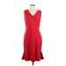 Talbots Casual Dress - Sheath V-Neck Sleeveless: Red Print Dresses - Women's Size Large