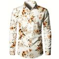 Floral Décontractées Homme Chemise Extérieur Plein Air Casual Quotidien Automne hiver Col rabattu manche longue Noir Blanche Jaune S M L Chemise