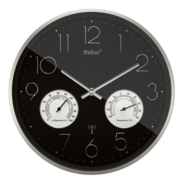 Mebus Funkuhr mit Thermo-/ Hygrommeter - 30 cm schwarz, 30 cm Image