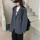 Blazer chic gris à manches longues pour femmes col rabattu veste de bureau style coréen mode