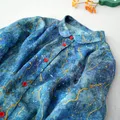Buste en Ramie Mince Bleu Ciel Étoilé pour Femme Robe Imprimée Confortable Lavée à l'Eau Grande