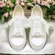 Women's Wedding Shoes Sneakers Ladies Shoes Valentines Gifts White Shoes Wedding Party Valentine's Day Bridal Shoes Rhinestone Satin Flower Lace-up Flat Heel Round Toe Cute Casual Comfort Lace Satin