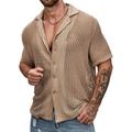 Men's Shirt Button Up Shirt Black White Light Green Sky Blue khaki Short Sleeves Solid / Plain Color Open Front Daily Wear Hole Clothing Apparel Tropical