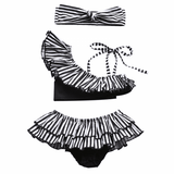 AVEKI Toddler Baby Girl Ruffle Swimsuit Bikini Set One Shoulder Beachwear Princess 3 Piece Bathing Suit 5-6T Black