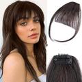 100% Real Human Hair Wispy Bangs Clip in Hair Extensions Fake Bangs Brown Black Clip on Bangs Fringe with Temples Hairpieces for Women Curved Bangs for Daily Wear(Brown )