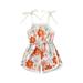 Canrulo Toddler Baby Girls Summer Clothes Floral Romper Tie-Up Strap Halter Jumpsuit Sling Playsuit Orange 3-4 Years