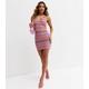 Pink Zig Zag Crochet Halter Mini Bodycon Dress New Look
