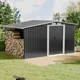 Living And Home 8 X 6 Ft Metal Shed Garden Storage Shed Apex Roof Double Door With 6.7 X 2.1 Ft Log Store, Black