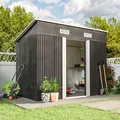 Living And Home 8 X 4 Ft Pent Metal Garden Storage Shed Tool Storage With Lockable Door And Base Frame, Charcoal Black