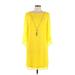 db established 1962 Casual Dress - Shift Plunge 3/4 sleeves: Yellow Solid Dresses - Women's Size 12