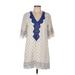 Dina Be Casual Dress - Shift V Neck Short sleeves: Ivory Dresses - Women's Size Medium