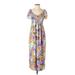 O'Neill Casual Dress - Midi Scoop Neck Short sleeves: Purple Print Dresses - Women's Size Small