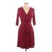 Leota Casual Dress - A-Line V Neck 3/4 sleeves: Burgundy Dresses - Women's Size Large