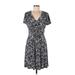 Wisp Casual Dress - A-Line V-Neck Short sleeves: Black Floral Dresses - Women's Size 10