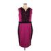 Danny And Nicole Cocktail Dress - Sheath V-Neck Sleeveless: Purple Print Dresses - Women's Size 16