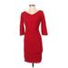 Ralph Lauren Casual Dress - Bodycon V Neck 3/4 sleeves: Red Solid Dresses - Women's Size 2