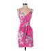 Yumi Kim Casual Dress - Mini Plunge Sleeveless: Pink Floral Dresses - Women's Size X-Small