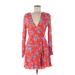 Zara Casual Dress - Wrap V-Neck Long sleeves: Red Print Dresses - New - Women's Size Medium