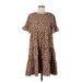 Shein Casual Dress - Mini High Neck Short sleeves: Brown Dresses - Women's Size Large