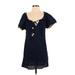 J.Crew Casual Dress - Mini Plunge Short sleeves: Blue Print Dresses - Women's Size Small