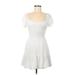 Hollister Casual Dress - Mini V Neck Short sleeves: White Solid Dresses - Women's Size Medium