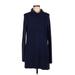 Adrienne Vittadini Casual Dress - Mini High Neck Long sleeves: Blue Solid Dresses - Women's Size Large