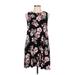 Socialite Casual Dress - Mini Crew Neck Sleeveless: Black Floral Dresses - Women's Size Large