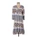 Tribal Jeans Casual Dress - A-Line V-Neck 3/4 sleeves: Gray Dresses - Women's Size Small