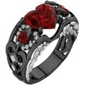 SAKSHAM ART DESIGN 3.00 Carat Heart Cut Red Ruby & VVS1/D Diamond Women's Angel Wings Style Engagement, Wedding, Anniversary Ring Sterling Silver Black Gold Finish (Z)