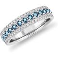 SAKSHAM ART DESIGN 2.00 Carat Round Shape blue-topaz & april white-cubic-zircon Wedding or Anniversary womens and Girls Band Ring 14k White Gold Plated Size UK H To Z (Z)